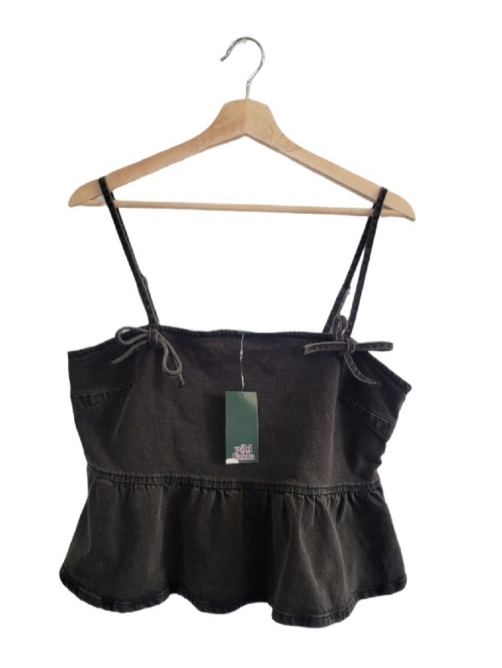NWT WILD FABLE Size M Gray Wash Denim Corset Peplum Y2K Top Cotton Blend - Picture 2 of 11